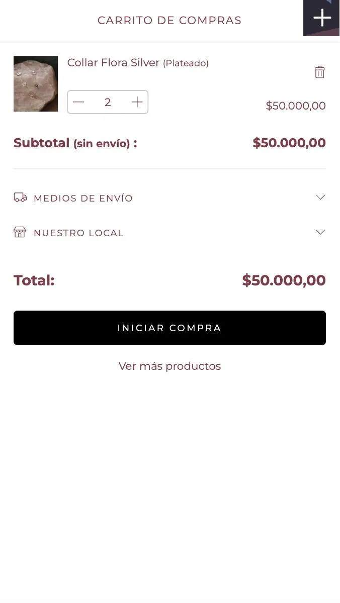 Pantalla de checkout de la tienda online de Pendiente