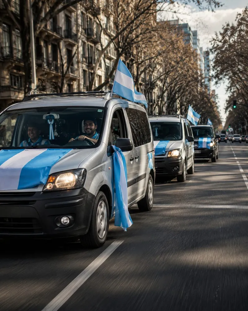 Pieza de contenido generada con IA: combi en una calle arbolada de la ciudad
