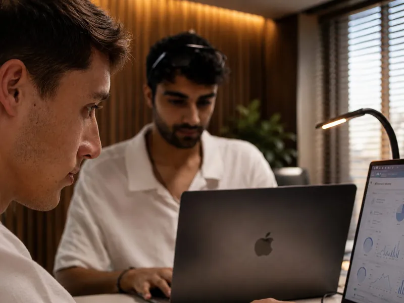 Integrantes de SkyRocket Media trabajando con una notebook
