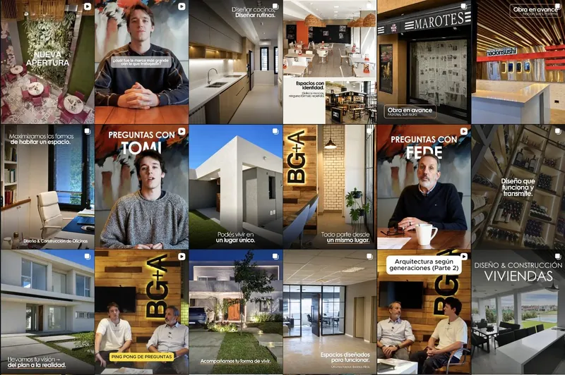 Feed de Instagram de BG+A con renders de arquitectura y diseño