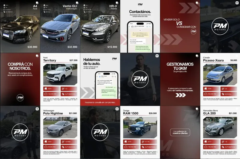 Feed de Instagram de Peisci Motors con fotos de autos