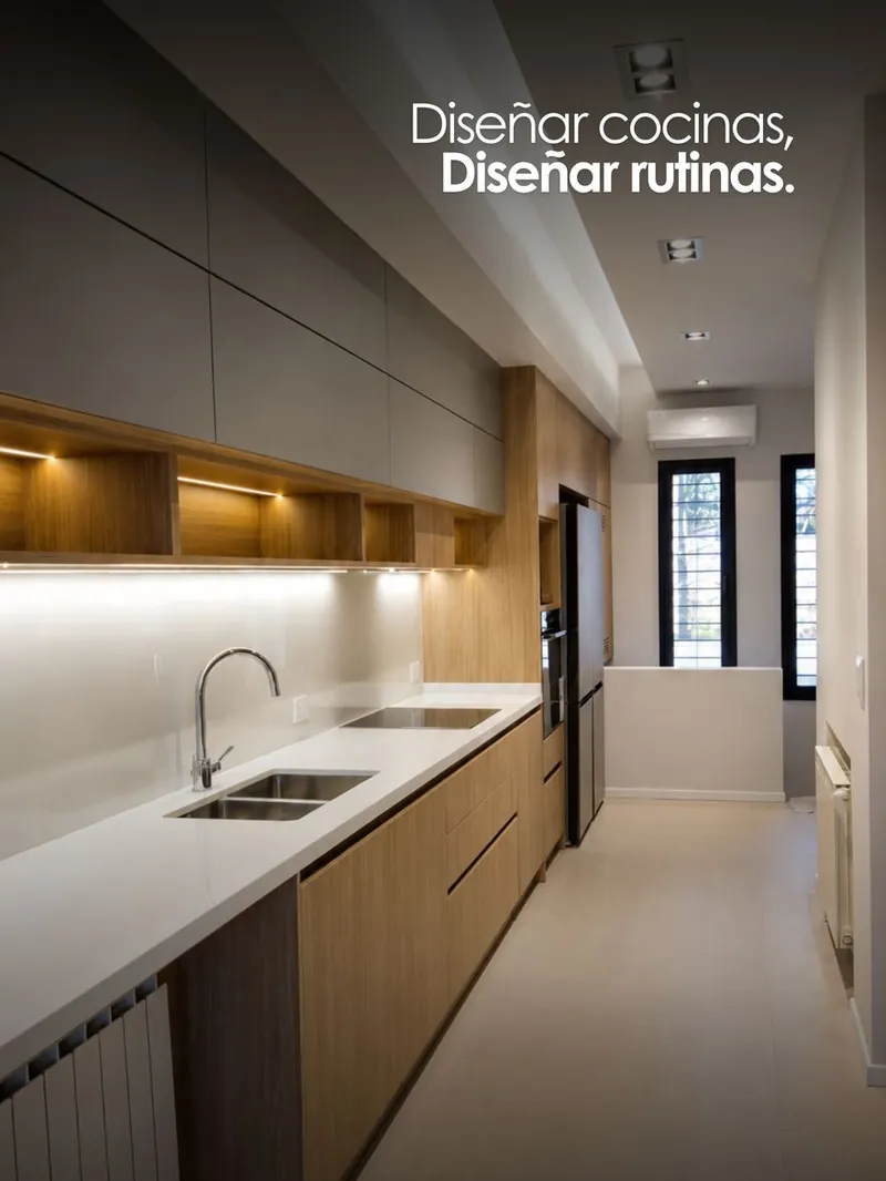 Pieza de feed para BG+A: render de cocina con el texto 