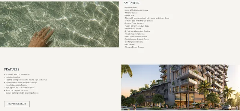 Página de amenities y features del sitio web de WestPark International, desarrollo web de SkyRocket Media